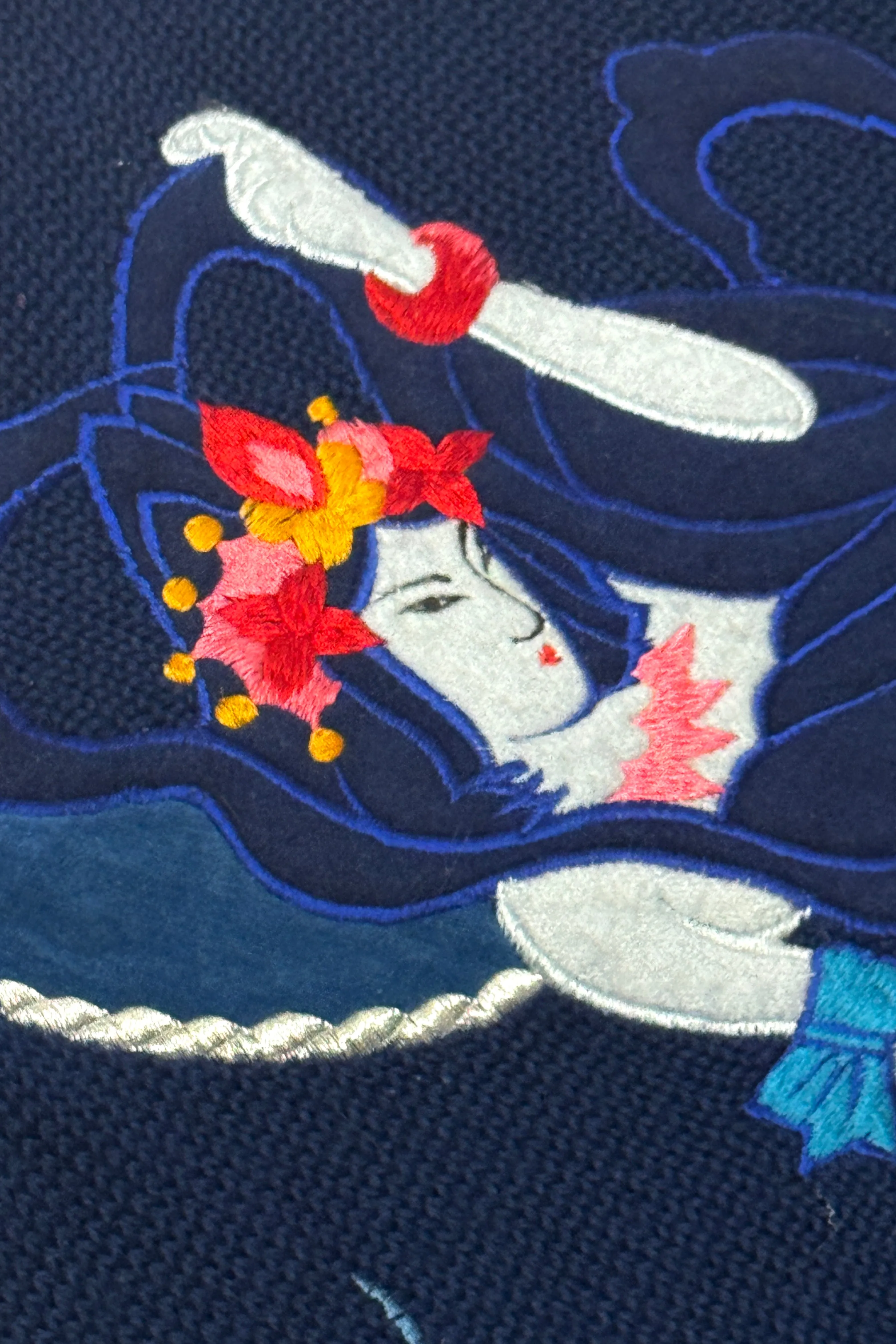 1980’S YAMAMOTO KANSAI MADE IN JAPAN EMBROIDERED WOOL KNIT CARDIGAN SWEATER X-LARGE