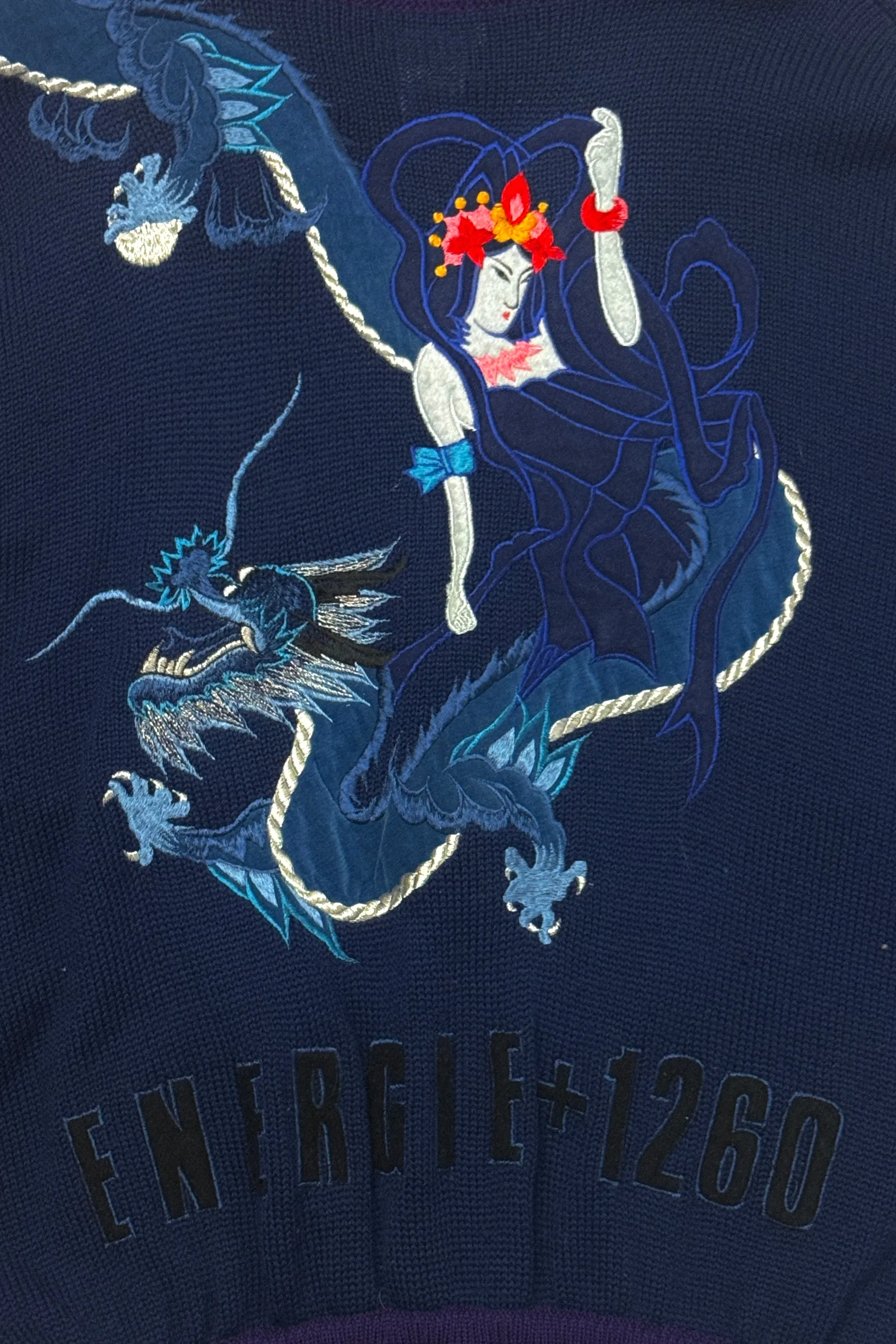1980’S YAMAMOTO KANSAI MADE IN JAPAN EMBROIDERED WOOL KNIT CARDIGAN SWEATER X-LARGE