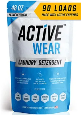 Active Wear Laundry Detergent & Soak - Formulated for Sweat and Workout Clothes - Natural Performance Concentrate Enzyme Booster Deodorizer - Powder Wash for Activewear Gym Apparel (90 Loads)