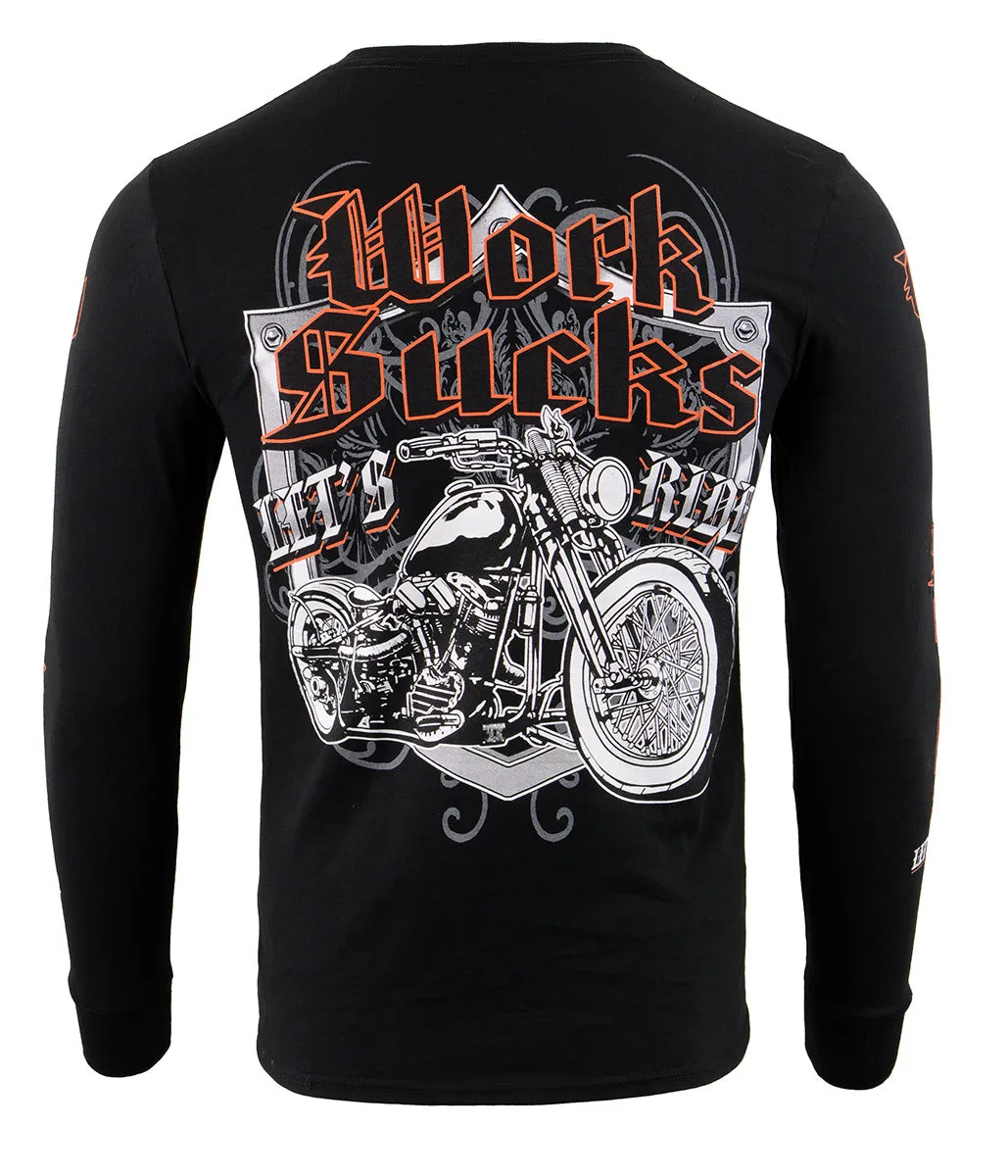 Biker Clothing Co. BCC117004 Men's Black 'Work Sucks, Let's Ride '