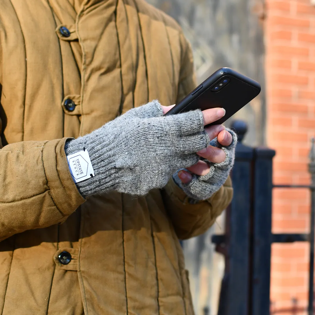 Black Tweed Fingerless Glove with Black Deerskin Palm