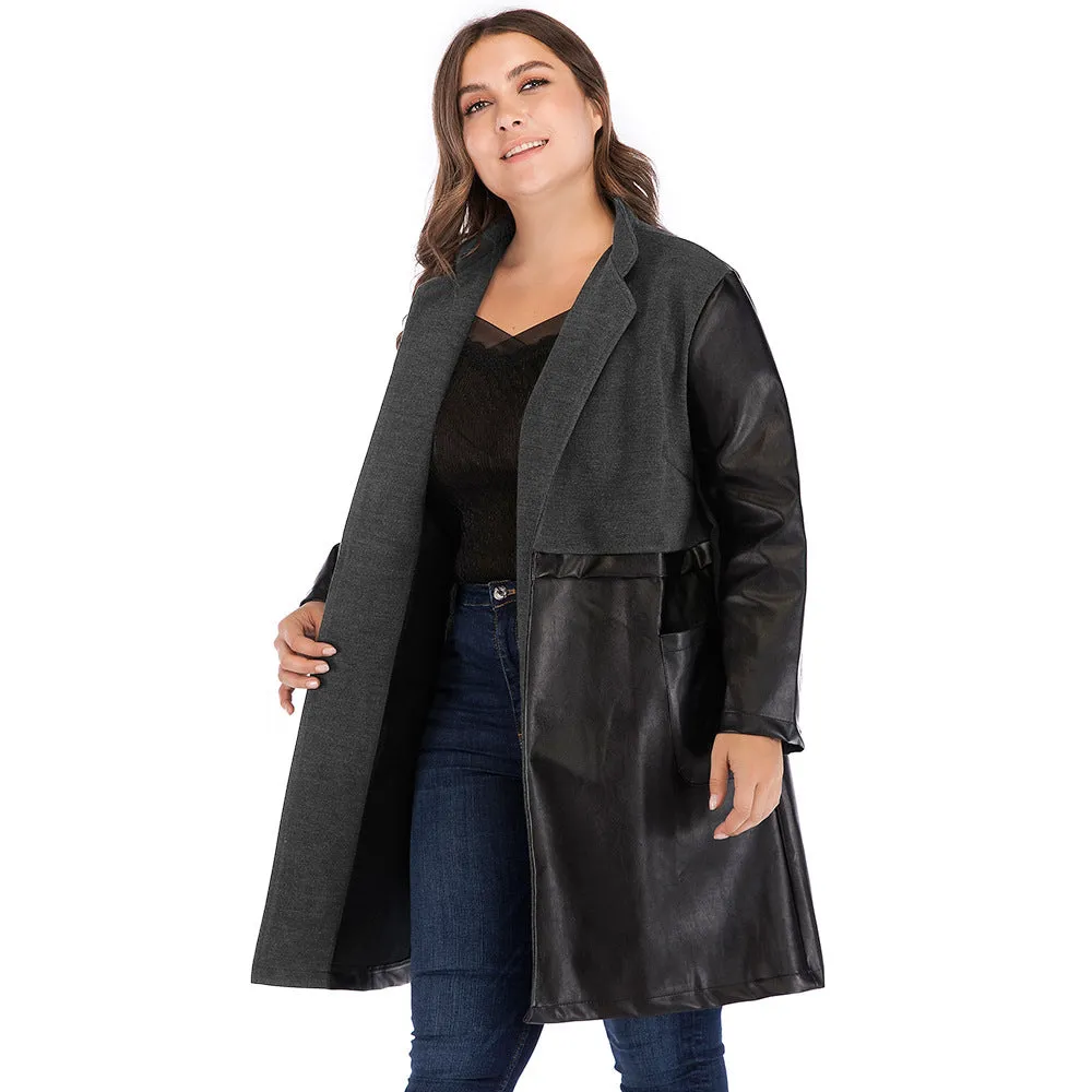 Black Wholesale Plus Size PU Coat For Women