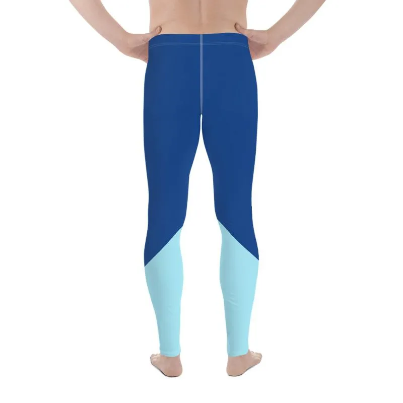 Blue Color Block Men's Leggings, Duo Color Premium Compression Tights Meggings-Made in USA/ EU