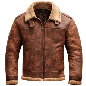 Brown Shearling Collar Aviator Jacket - Crafted with Leather | El Zoro