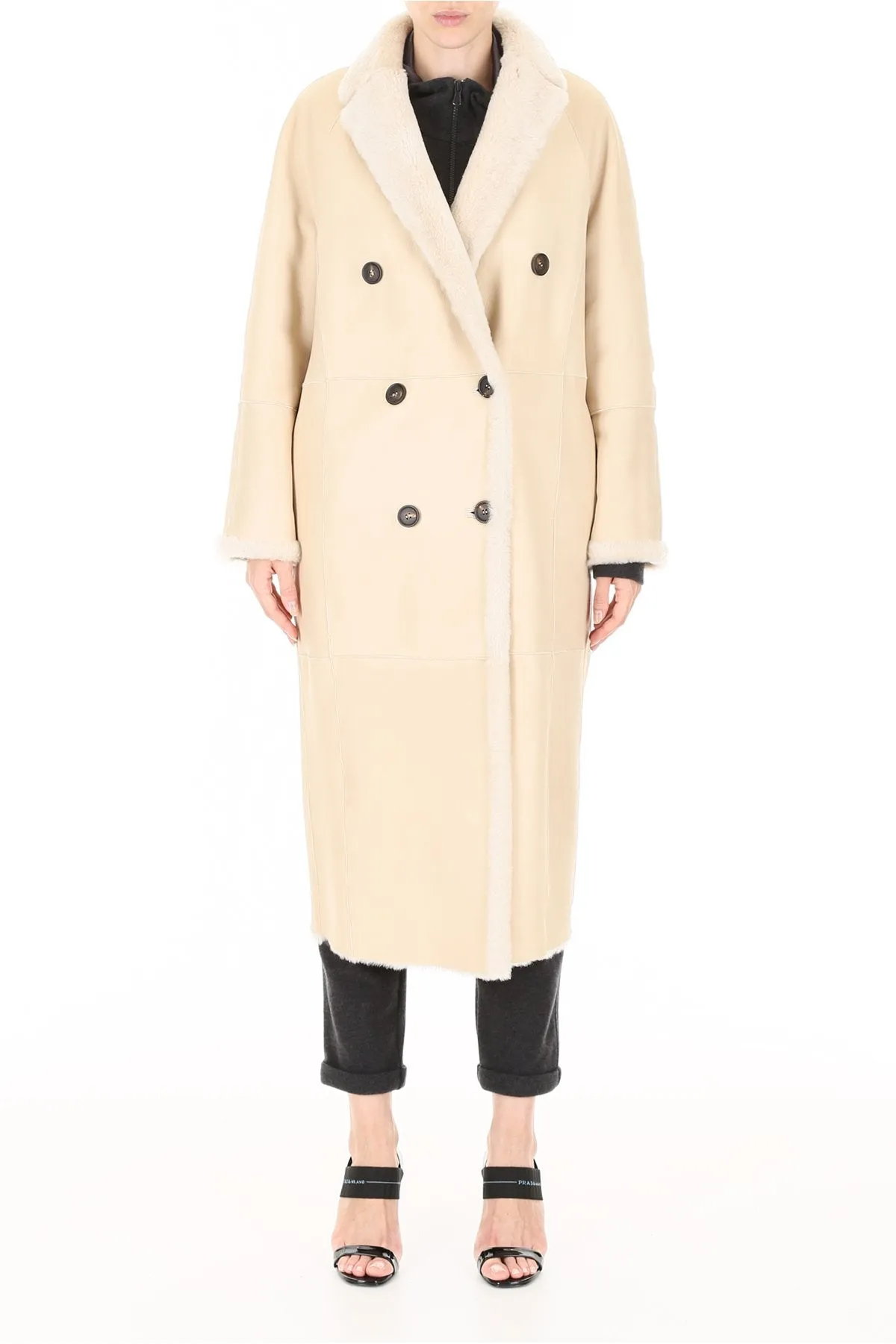 Brunello Cucinelli Double Breasted Shearling Coat
