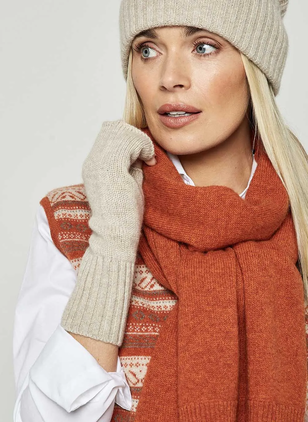 Cashmere Fingerless Gloves - Chinchilla