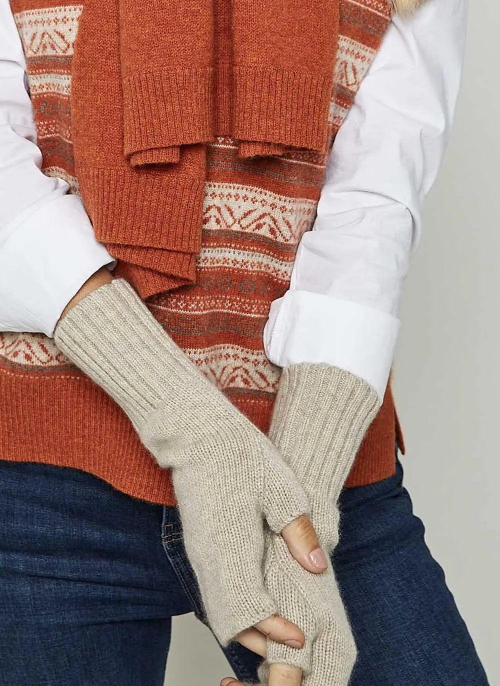Cashmere Fingerless Gloves - Chinchilla