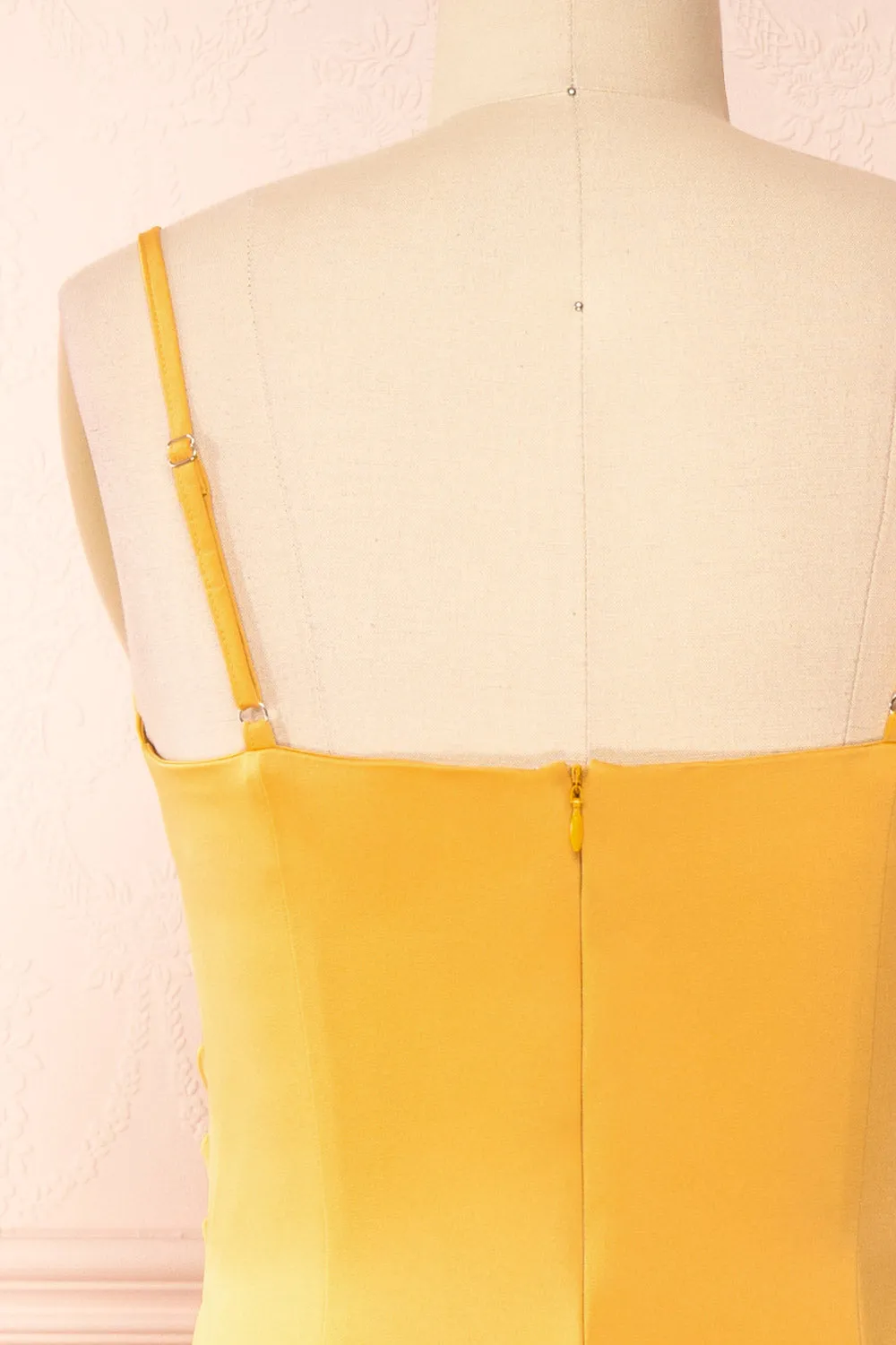 Chloe Yellow | Cowl Neck Satin Midi Slip Dress