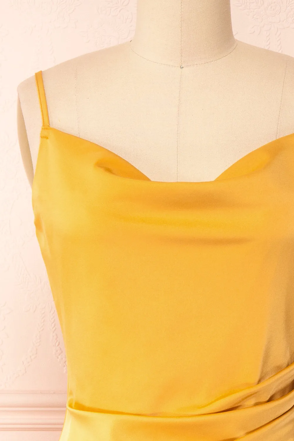 Chloe Yellow | Cowl Neck Satin Midi Slip Dress