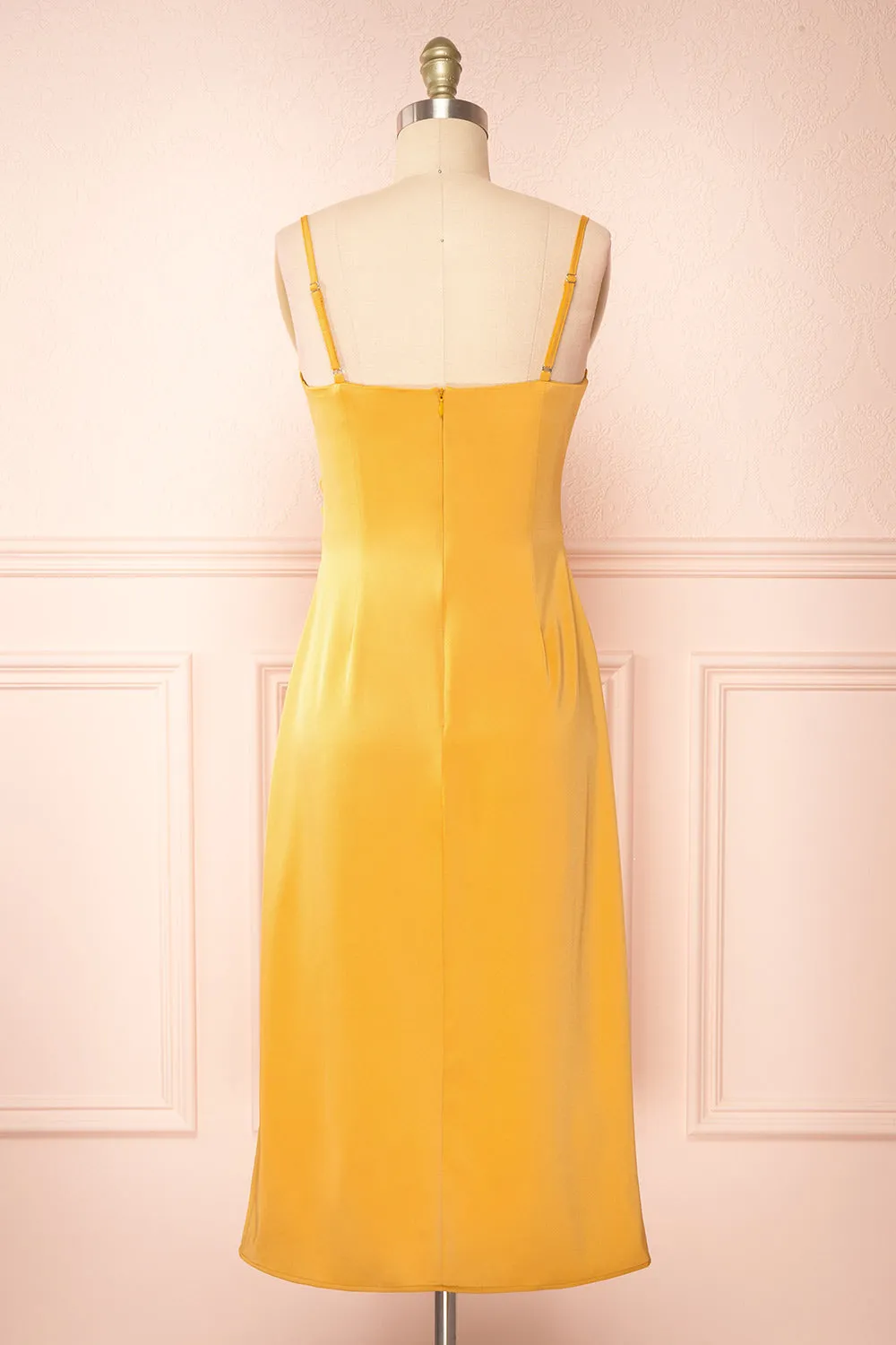 Chloe Yellow | Cowl Neck Satin Midi Slip Dress
