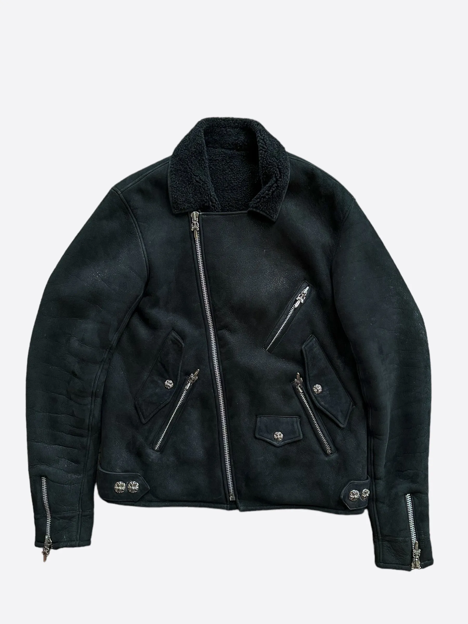 Chrome Hearts Black Shearling Biker Jacket