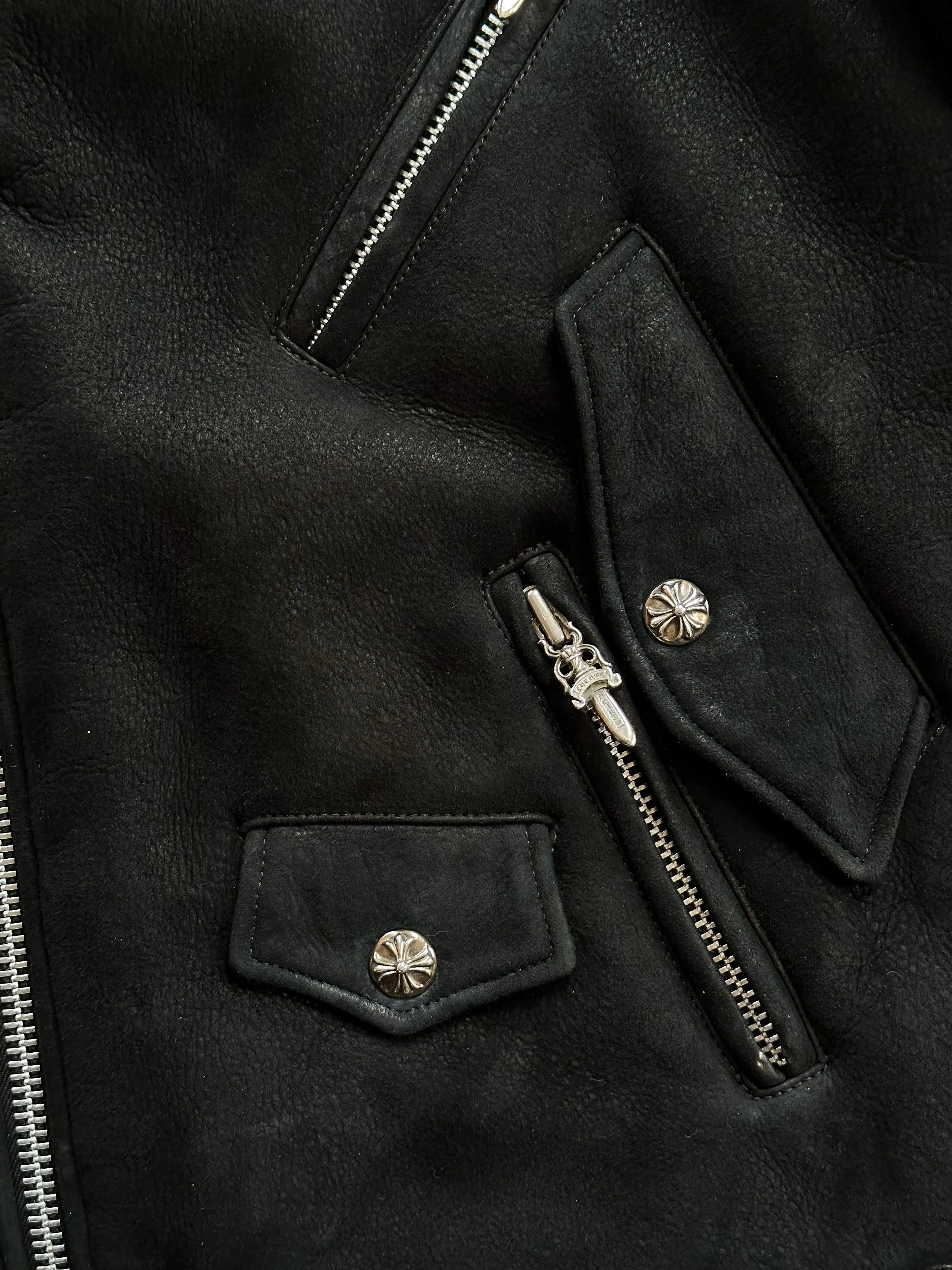 Chrome Hearts Black Shearling Biker Jacket
