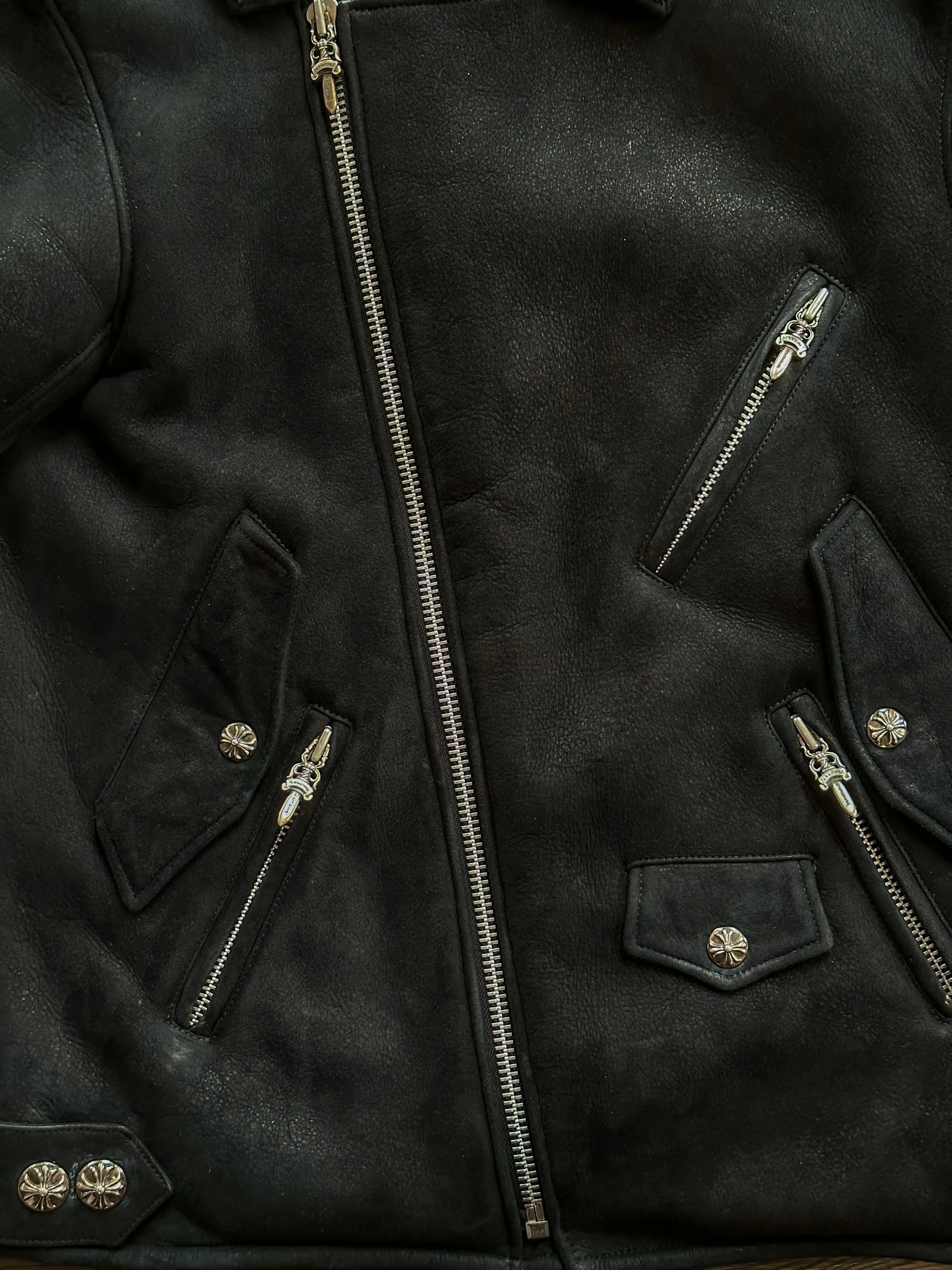 Chrome Hearts Black Shearling Biker Jacket