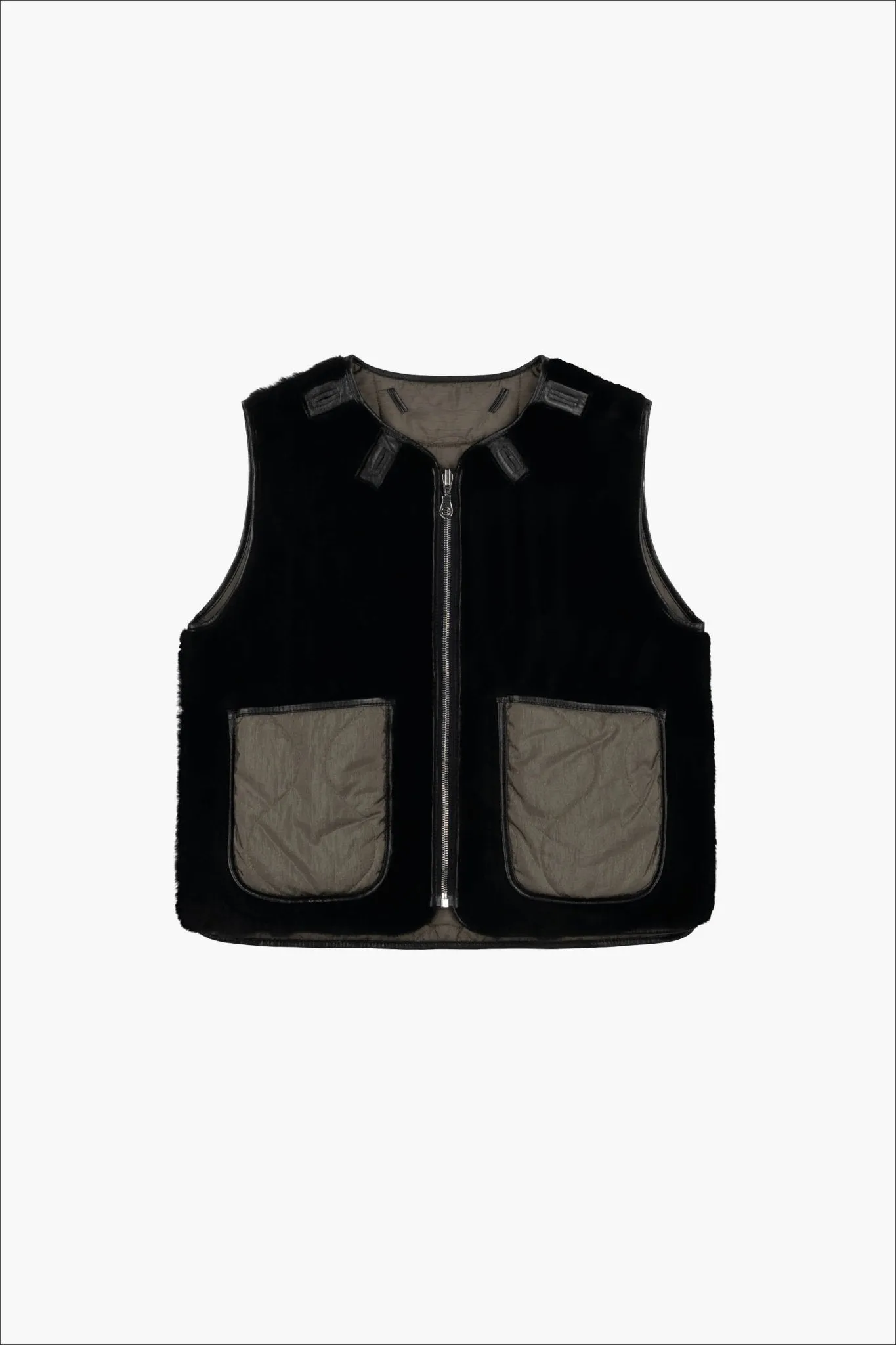 Cropped Aviator Shearling Vest - Black / Black