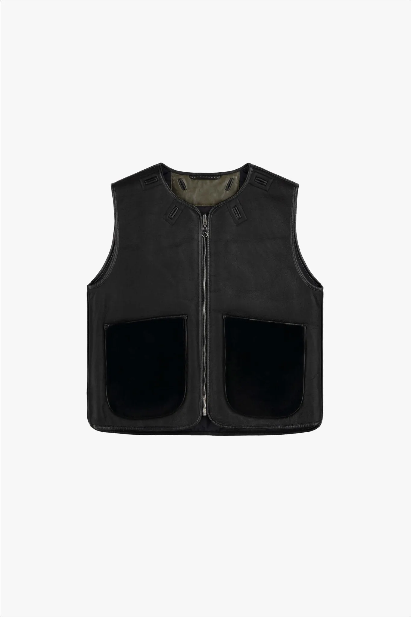 Cropped Aviator Shearling Vest - Black / Black