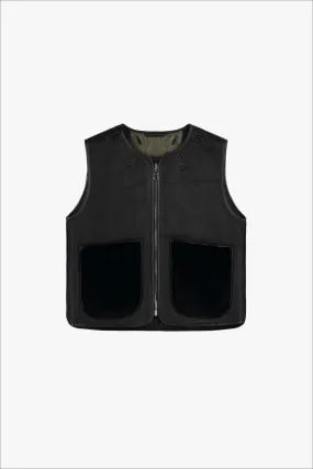Cropped Aviator Shearling Vest - Black / Black