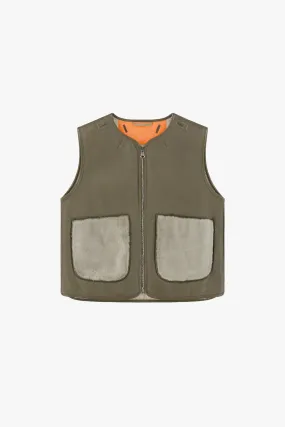 Cropped Aviator Shearling Vest - Dark Olive / Pale Jade