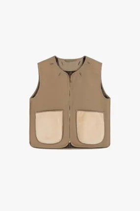 Cropped Aviator Shearling Vest - Fawn / Blush