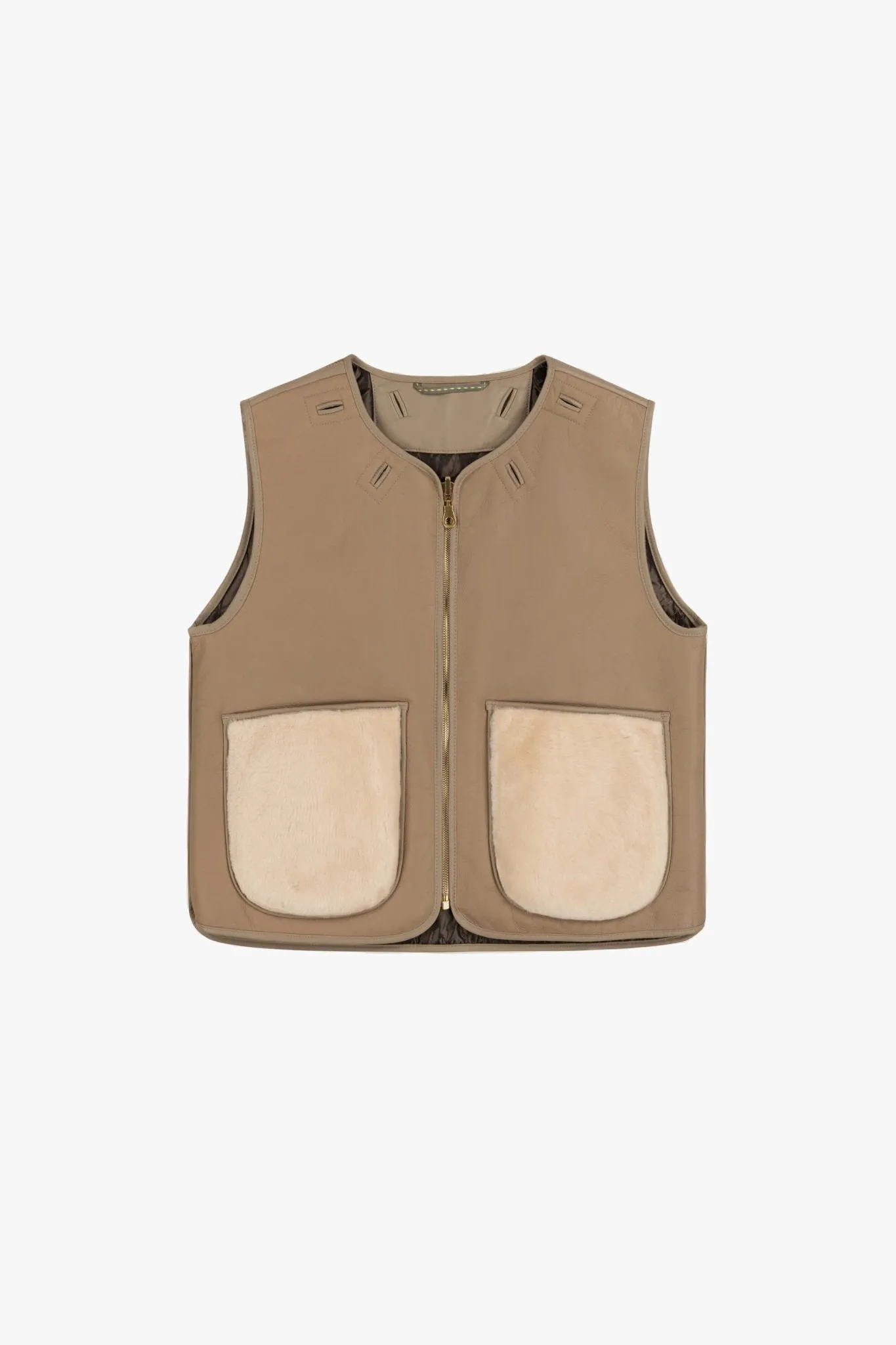 Cropped Aviator Shearling Vest - Fawn / Blush