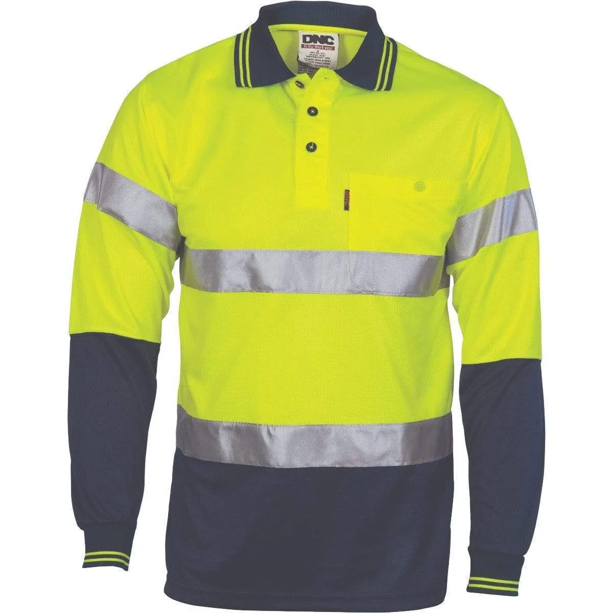 Dnc Workwear Hi-vis D/n Cool Breathe Long Sleeve Polo Shirt With Csr R/tape - 3716