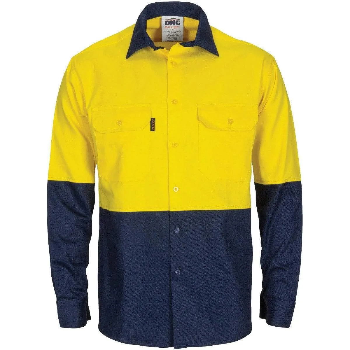 Dnc Workwear Hi-vis R/w Cool-breeze T2 Vertical Vented Long Sleeve Cotton Shirt With Gusset Sleeves - 3781