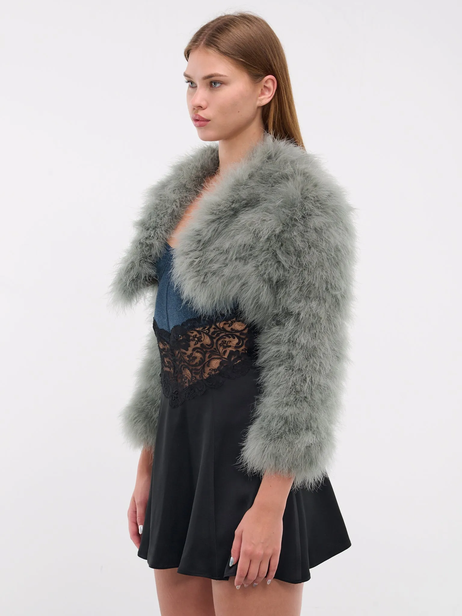 Feather Cropped Jacket (A44-4L035A-P049-GREEN-FROST)