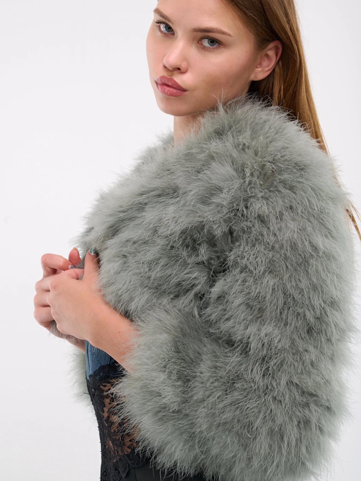 Feather Cropped Jacket (A44-4L035A-P049-GREEN-FROST)