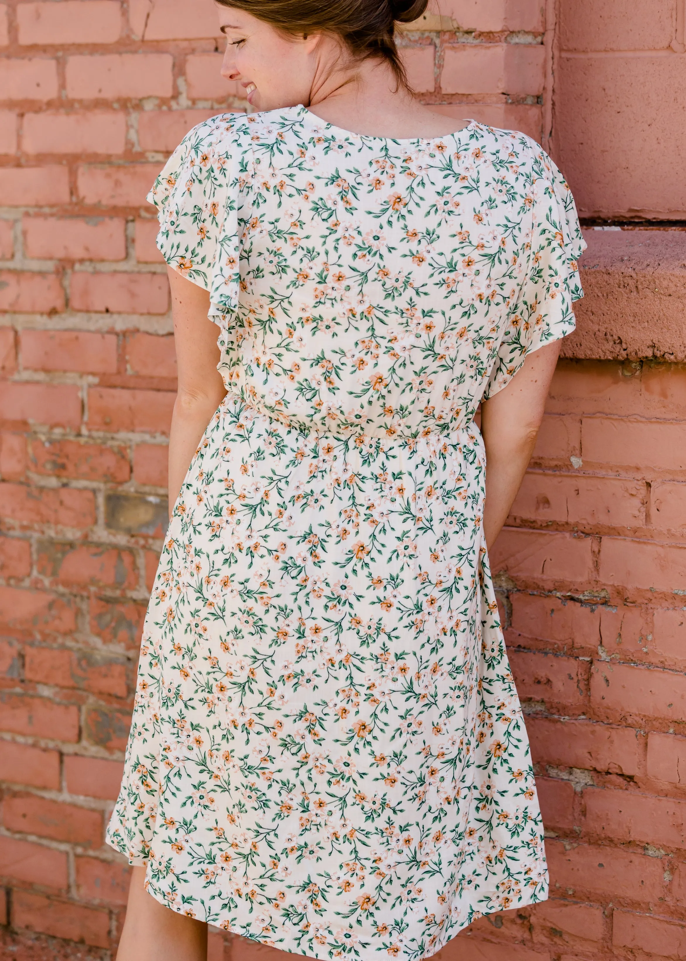 Floral Vines Flutter Sleeve Midi Dress