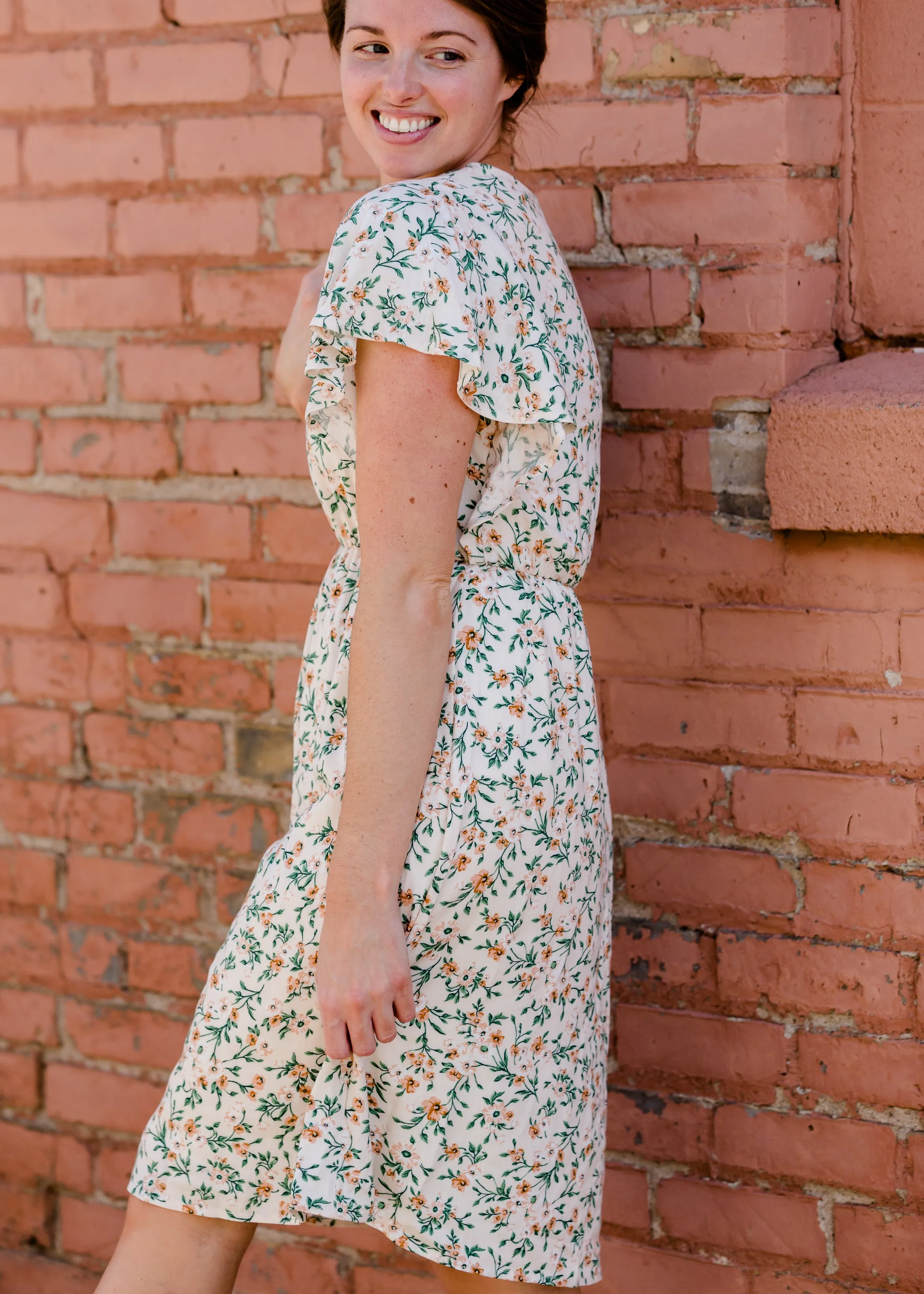 Floral Vines Flutter Sleeve Midi Dress