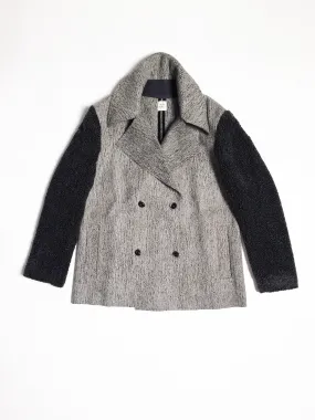 Gender-neutral Marbled Kobe Pea-coat with faux shearling sleeves