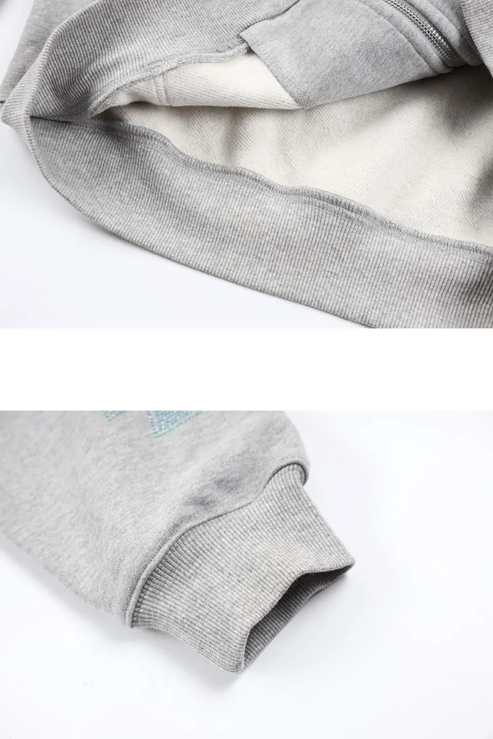 Grey With Baby Blue Crosses Rhinestone Zip Hoodie