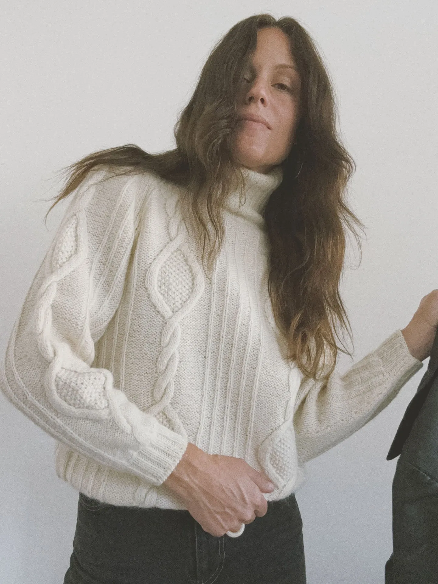 Handknit Fisherman Turtleneck, Ivory