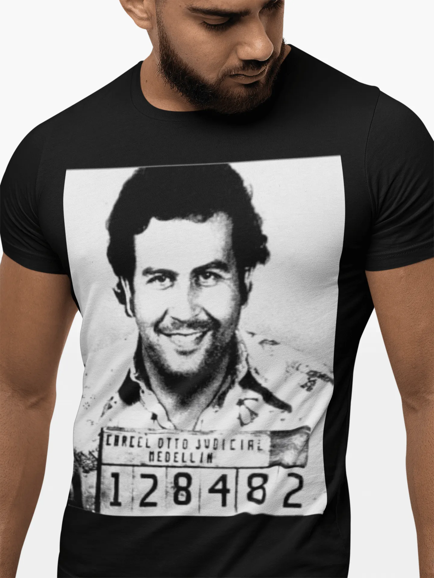 Icon T-shirt Famous Columbian Drug Dealer Mug Shot Short Sleeve Crew Neck Top