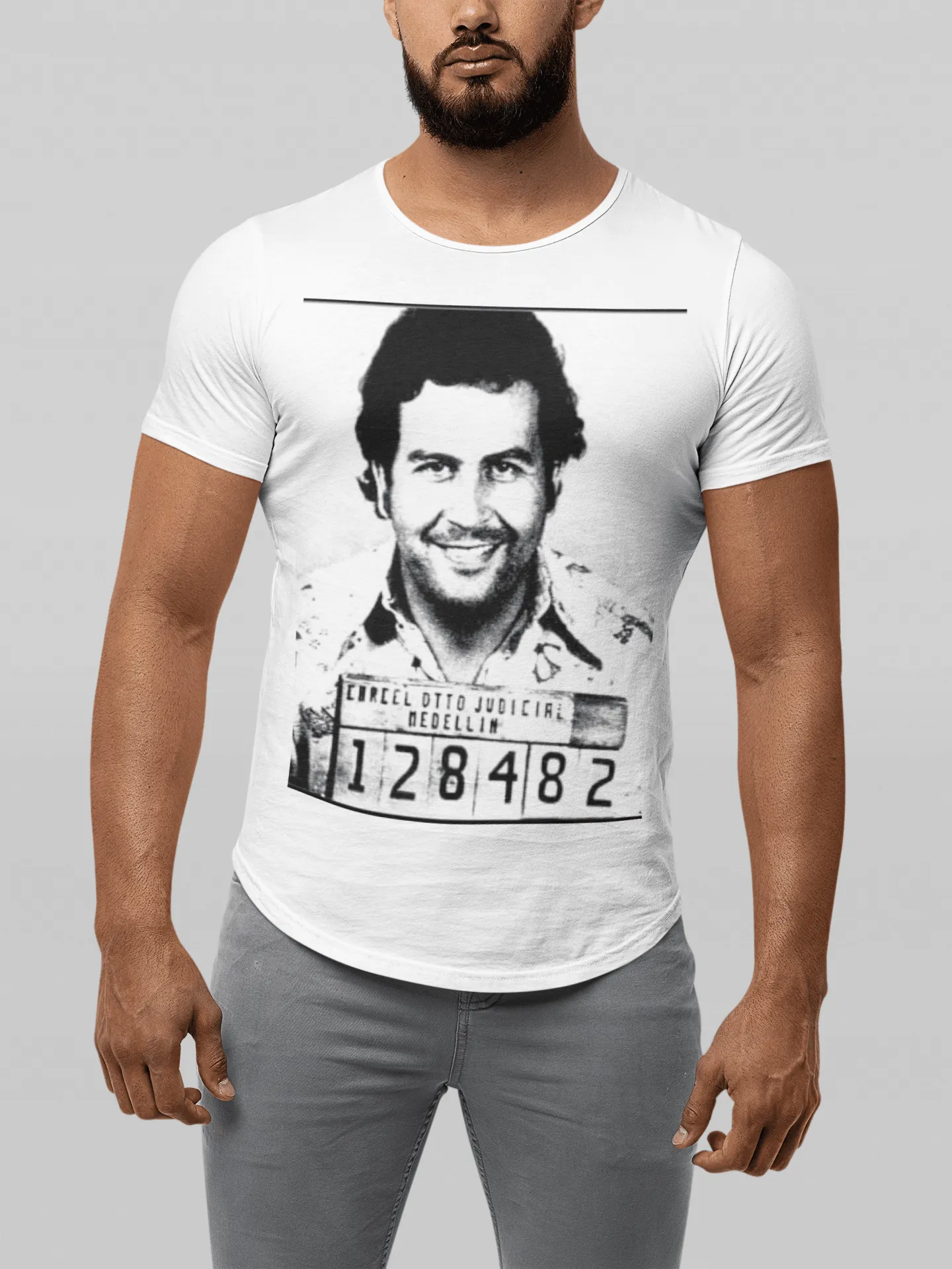 Icon T-shirt Famous Columbian Drug Dealer Mug Shot Short Sleeve Crew Neck Top
