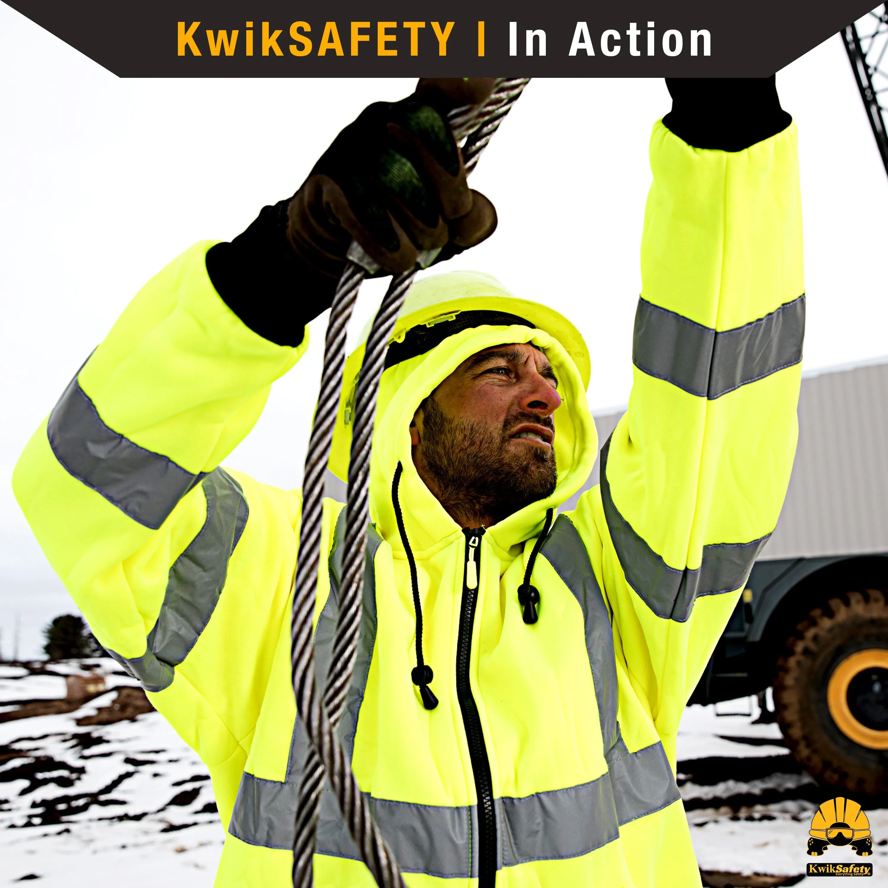 KwikSafety PATROL Safety Hoodie (NO FUZZ Balls) Class 3 ANSI Tested OSHA Compliant Hi Vis Reflective PPE - Model No.: KS5503