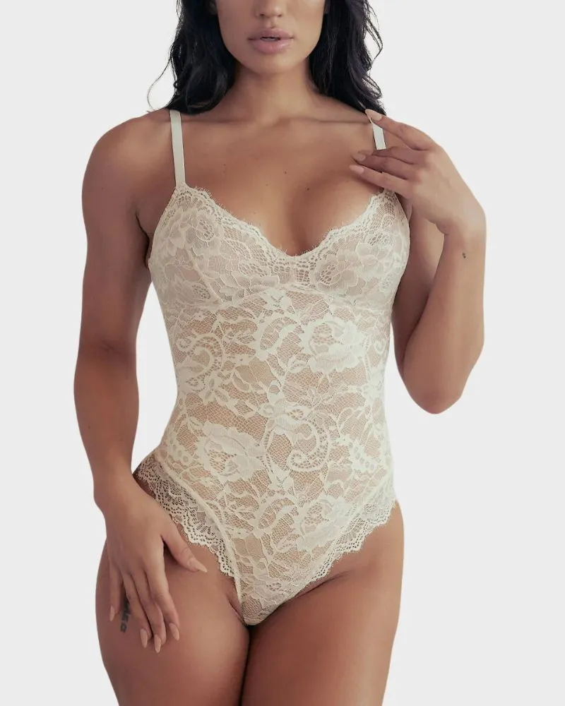 LilyLove® Firm Control Lace Thong Bodysuit