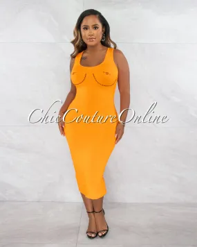 *Lysander Orange Rhinestones Décor Midi Dress