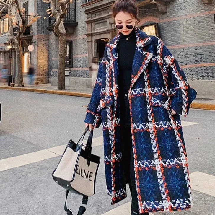 Mable Vintage Blue Plaid Long Coat