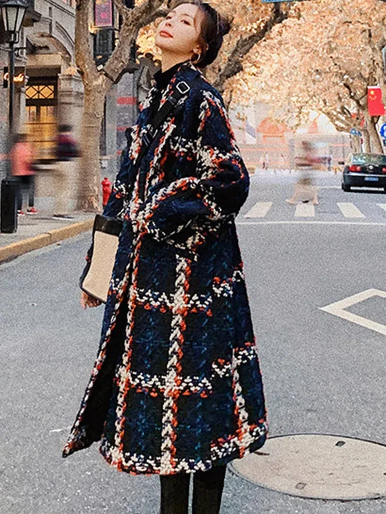 Mable Vintage Blue Plaid Long Coat