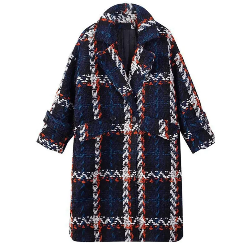 Mable Vintage Blue Plaid Long Coat