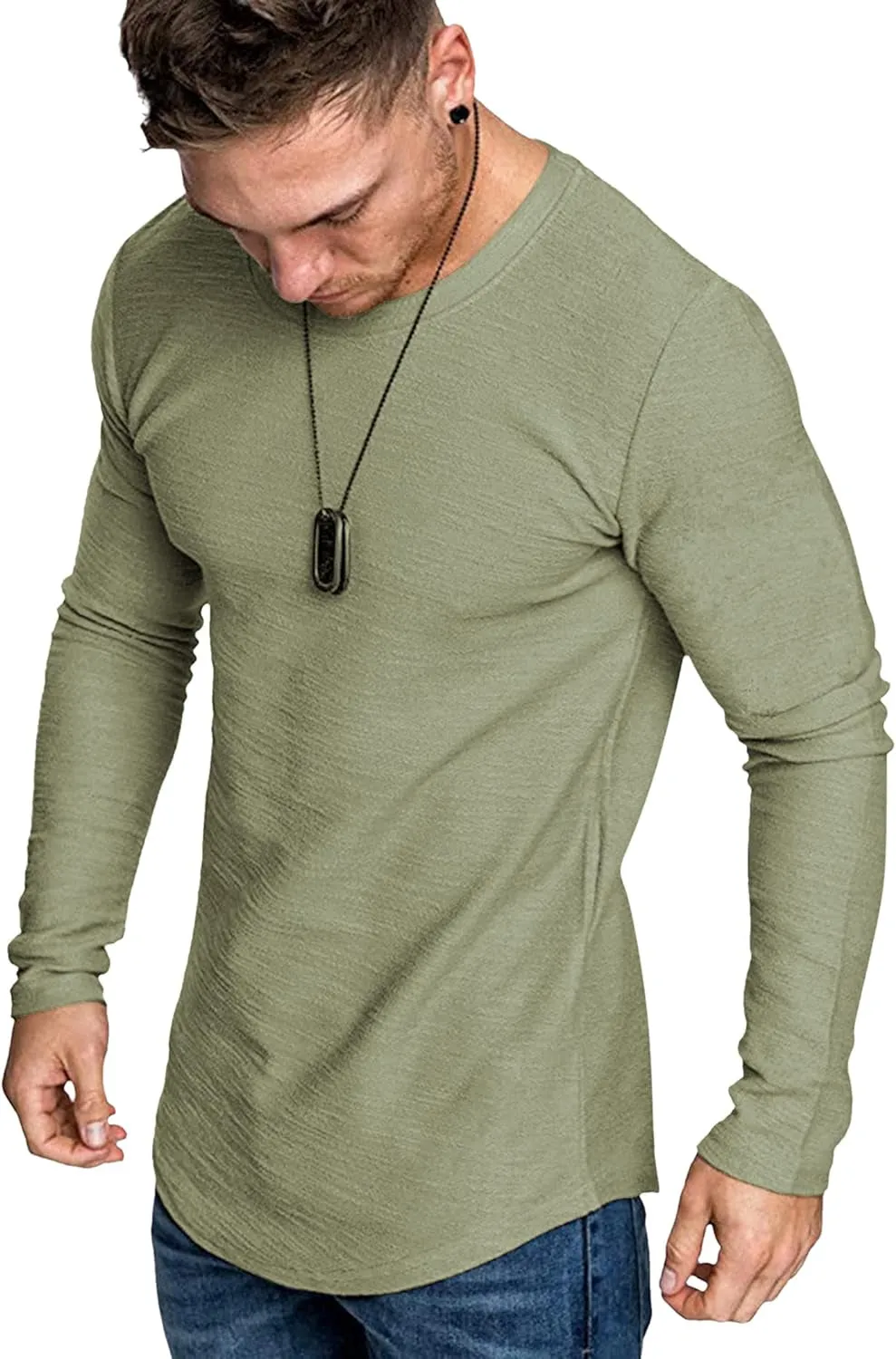 Men 2 Pack Muscle Fitted T Shirt Gym Workout Athletic Long Sleeves Tee