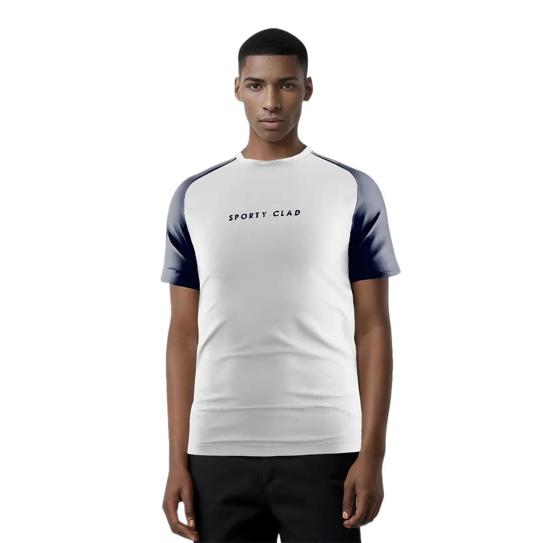 Men's Premium Cotton White / Blue Raglan Short Sleeve T-Shirt