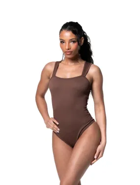 NEW HEEKPEK Bodysuit for Women Sleeveless Ribbed Square Neck One Piece Tank Tops Bodysuits Tummy Control Shapewear Sexy, BROWN, Sz 2XL