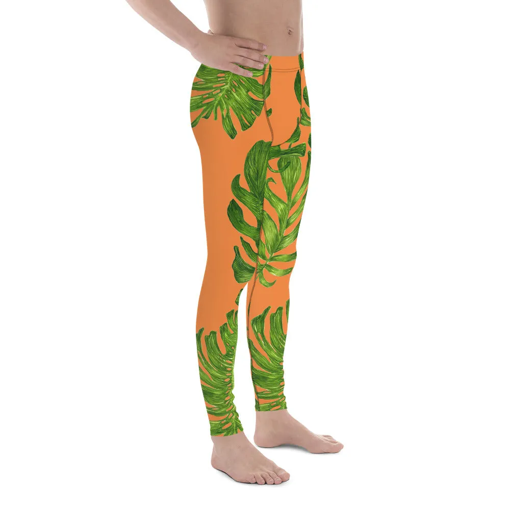 Orange Green Tropical Leaf Meggings, Men's Costume Festival Leggings-Made in USA/EU