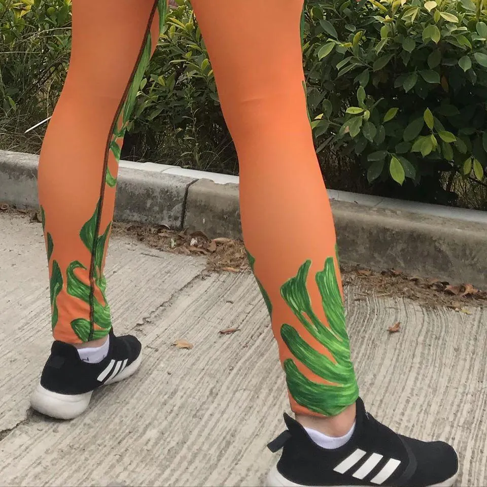 Orange Green Tropical Leaf Meggings, Men's Costume Festival Leggings-Made in USA/EU