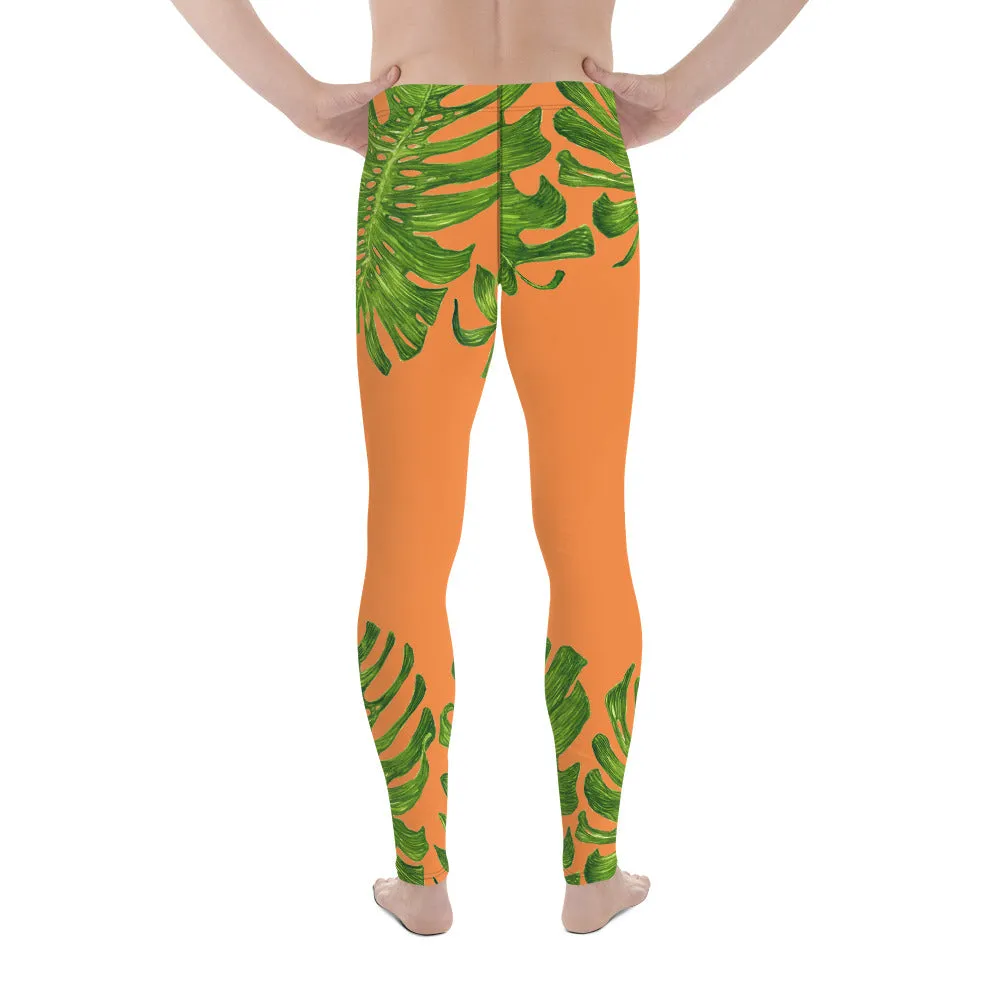 Orange Green Tropical Leaf Meggings, Men's Costume Festival Leggings-Made in USA/EU