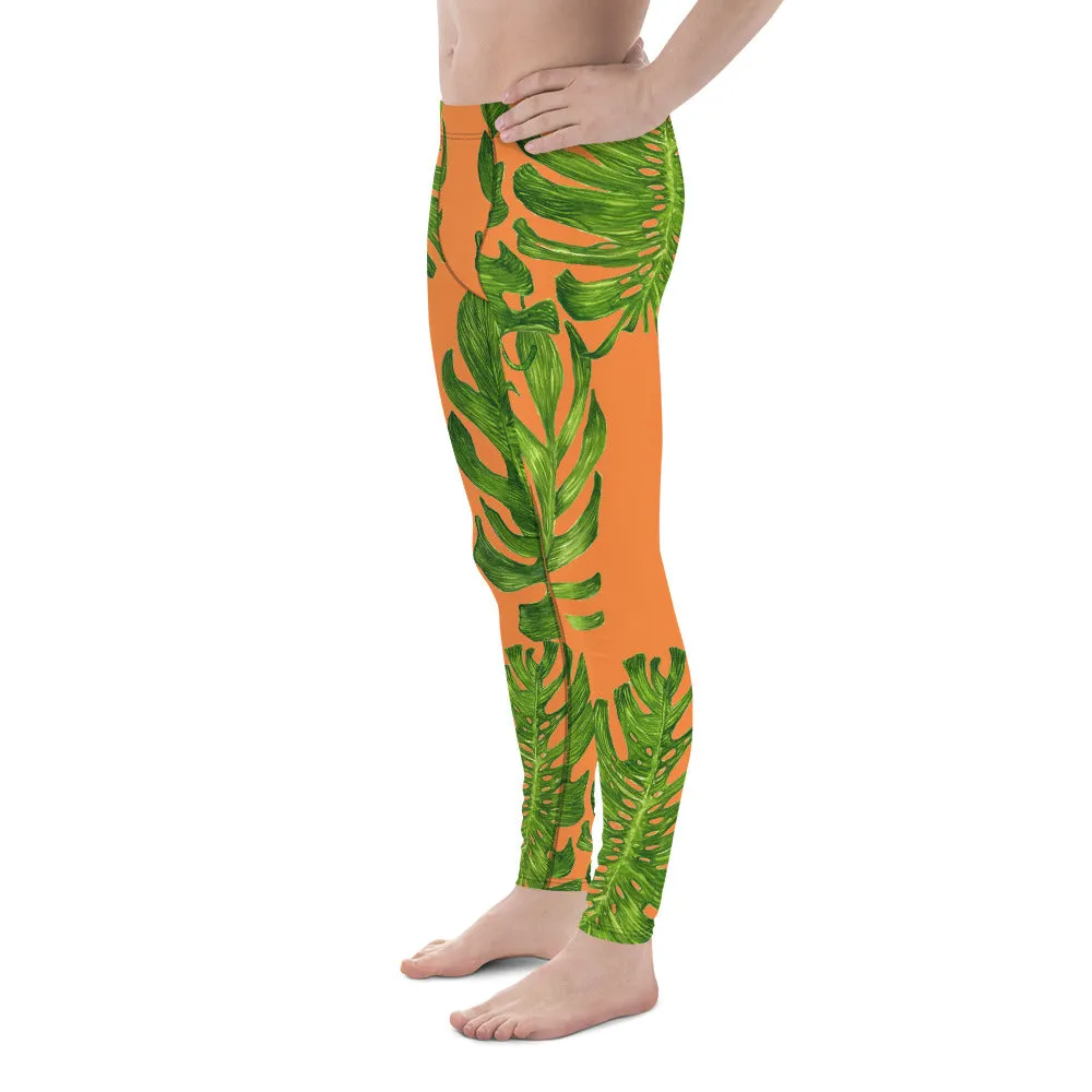Orange Green Tropical Leaf Meggings, Men's Costume Festival Leggings-Made in USA/EU