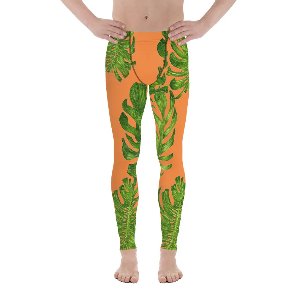 Orange Green Tropical Leaf Meggings, Men's Costume Festival Leggings-Made in USA/EU