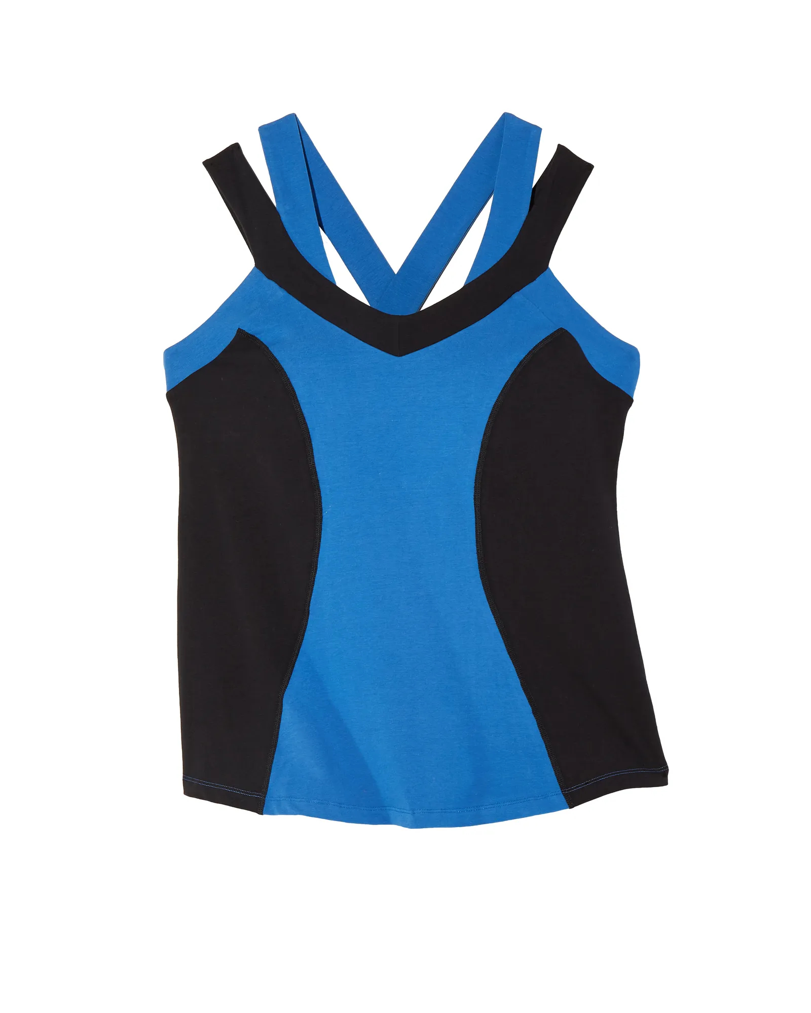 Palm Cross Strap Tank | Azure Blue / Black