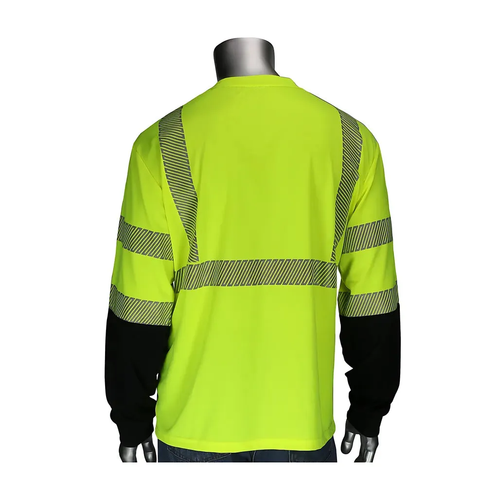 PIP 313-1280B-LY/L ANSI Type R Class 3 Long Sleeve T-Shirt with Black Bottom Front